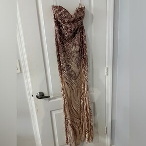Banjul Rose Gold Strapless Sequin Dress